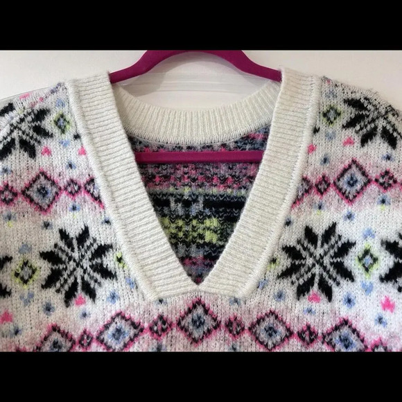 PINK Victoria's Secret Oversize Sweater Snowflake Multicolor Knit Long Sleeve XS - Picture 14 of 14